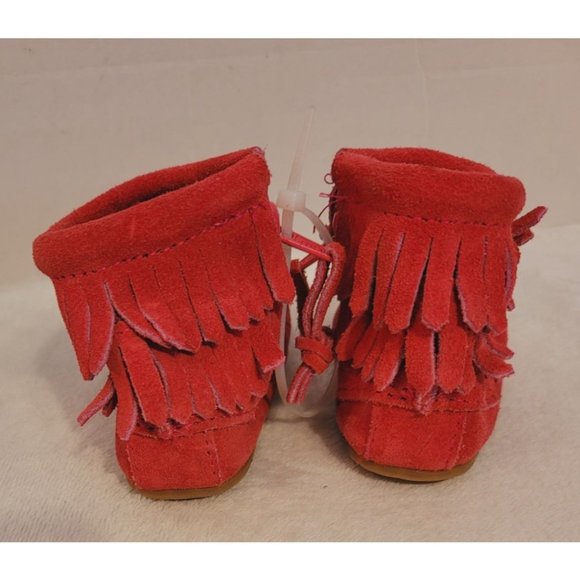 Minnetonka Pink Double Fringe Side Zip Boot Size 4 - Picture 5 of 10